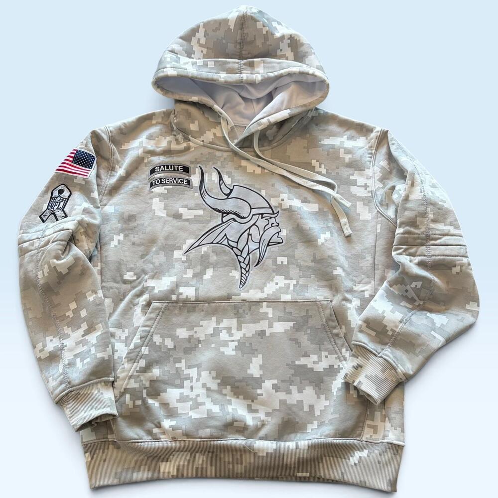Minnesota Vikings Hoodie Mens Small Gray Camo NFL Football Salute To Service NFL
